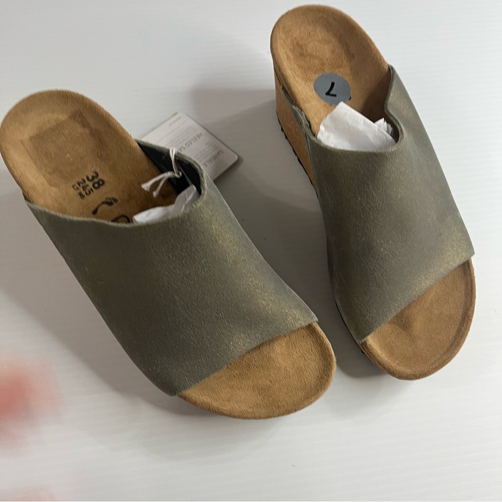 Birkenstock New Papillio Namica Washed Metallic Stone Gold Suede Sz 7 Wedges - Picture 5 of 8